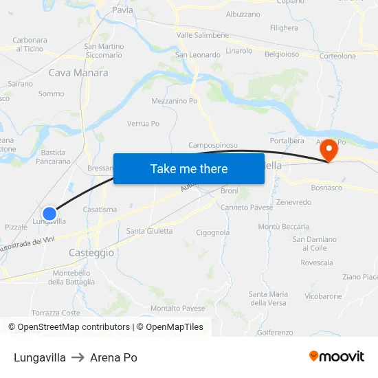 Lungavilla to Arena Po map