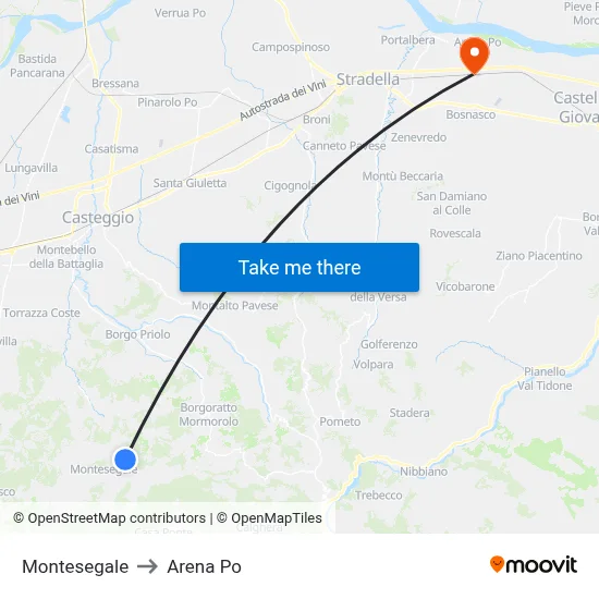 Montesegale to Arena Po map