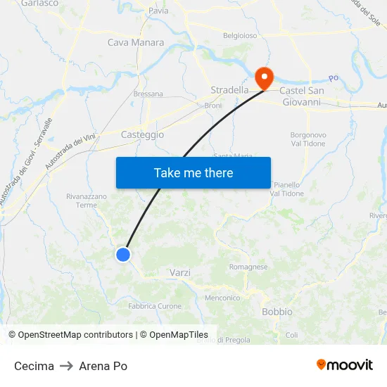 Cecima to Arena Po map