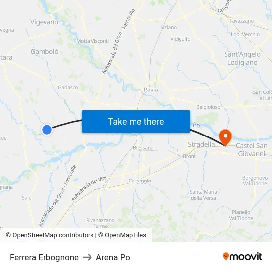 Ferrera Erbognone to Arena Po map