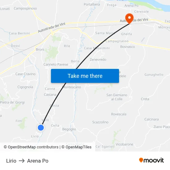 Lirio to Arena Po map