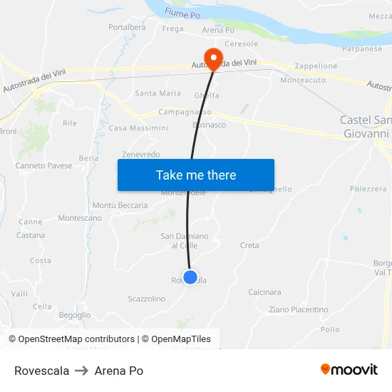 Rovescala to Arena Po map