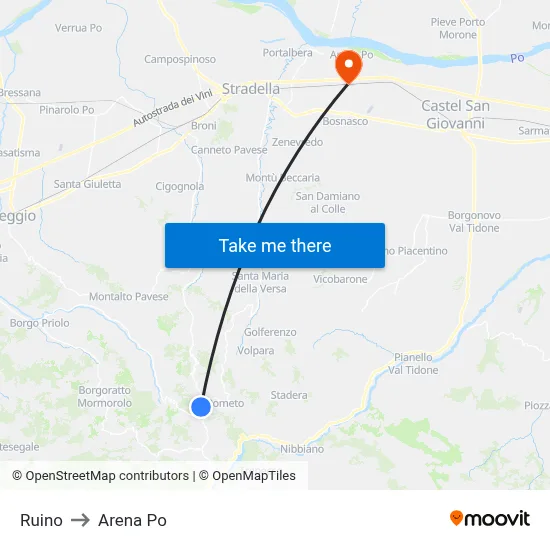 Ruino to Arena Po map