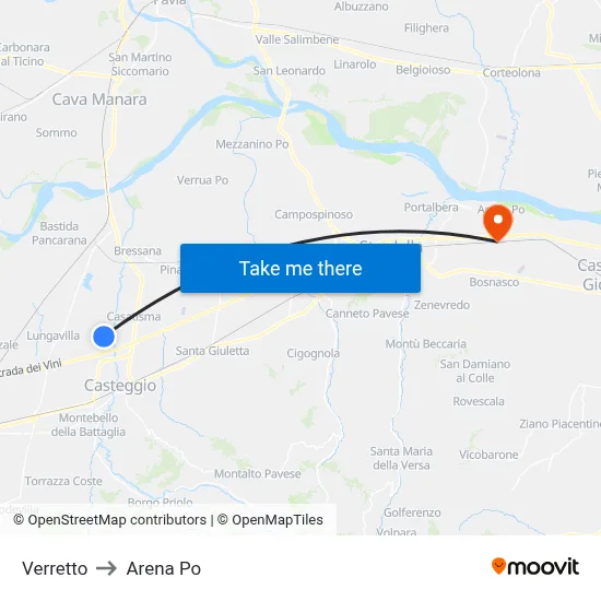 Verretto to Arena Po map