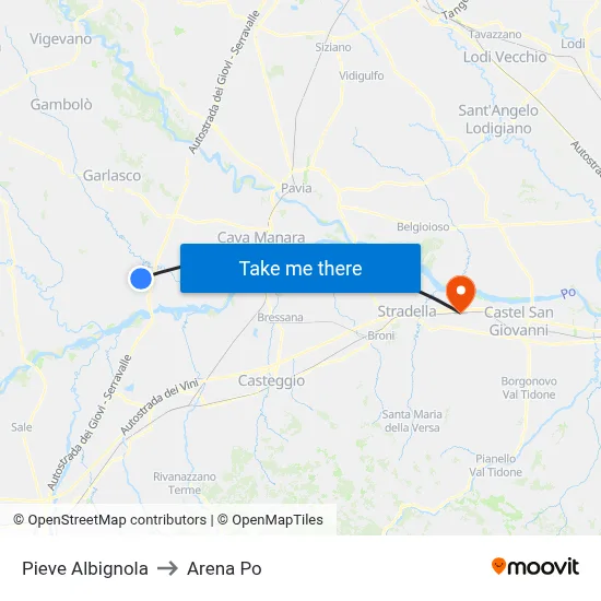 Pieve Albignola to Arena Po map