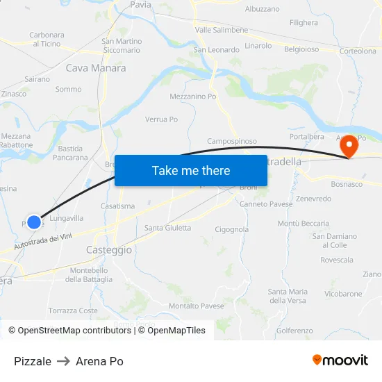 Pizzale to Arena Po map