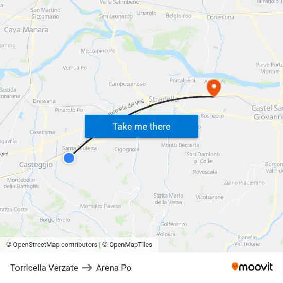 Torricella Verzate to Arena Po map