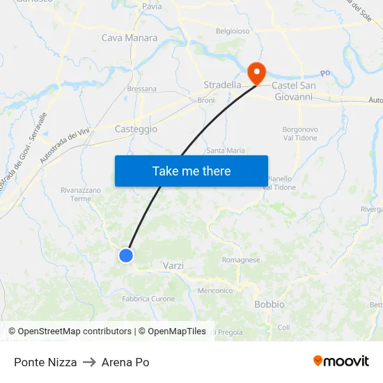 Ponte Nizza to Arena Po map