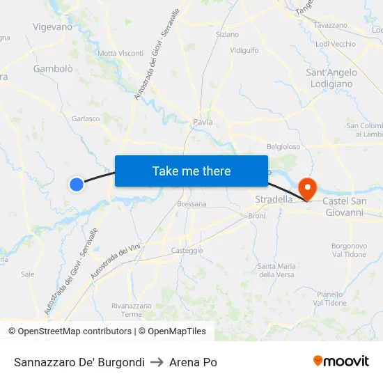 Sannazzaro De' Burgondi to Arena Po map