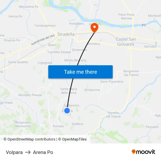 Volpara to Arena Po map