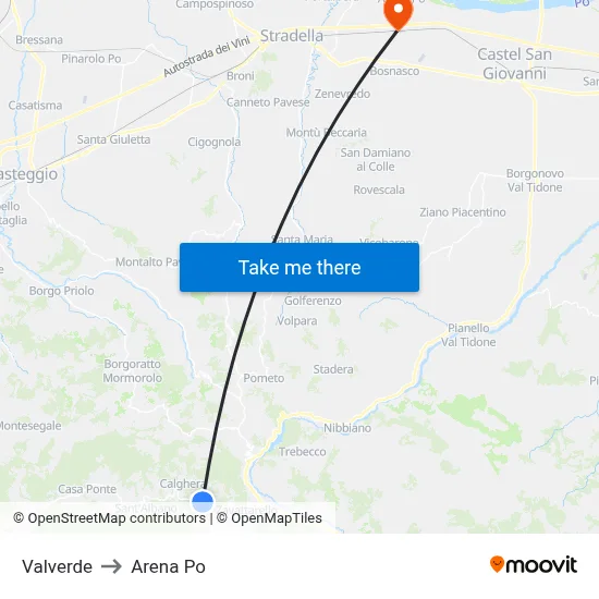 Valverde to Arena Po map