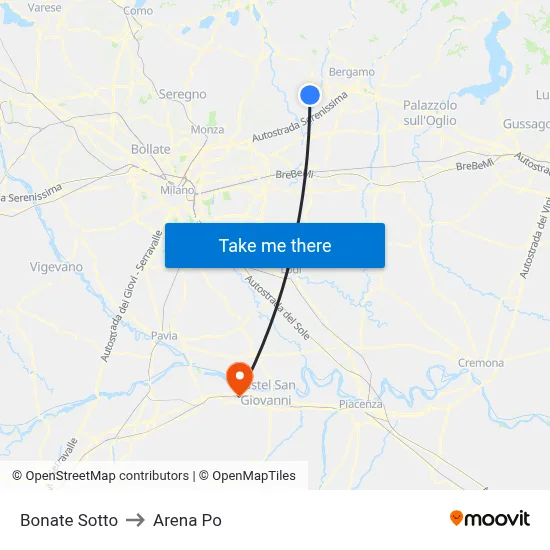 Bonate Sotto to Arena Po map