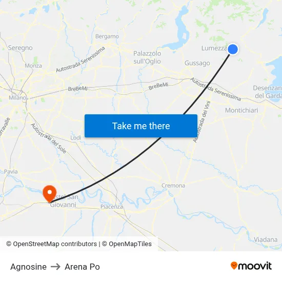 Agnosine to Arena Po map