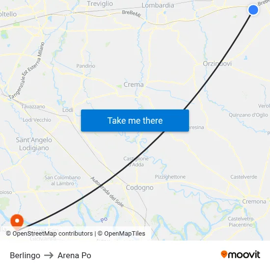 Berlingo to Arena Po map