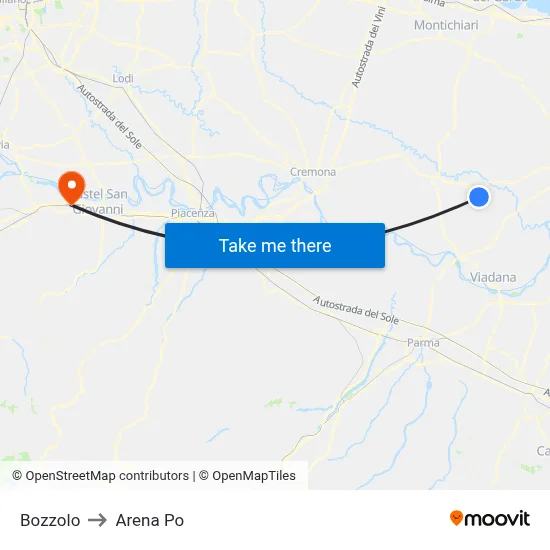 Bozzolo to Arena Po map