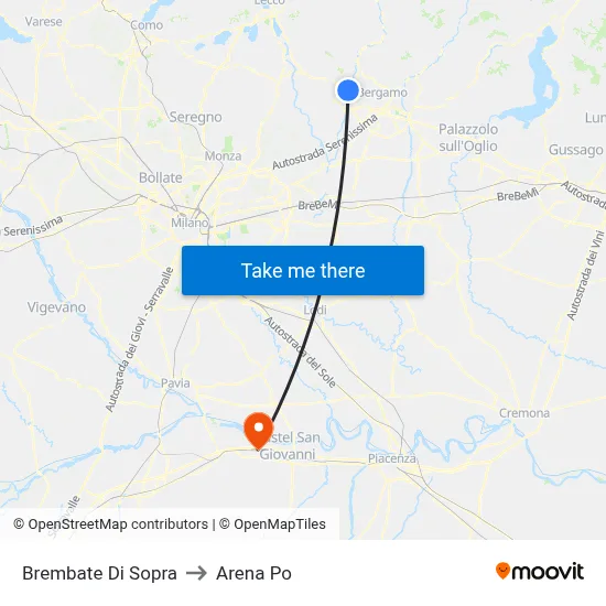 Brembate Di Sopra to Arena Po map