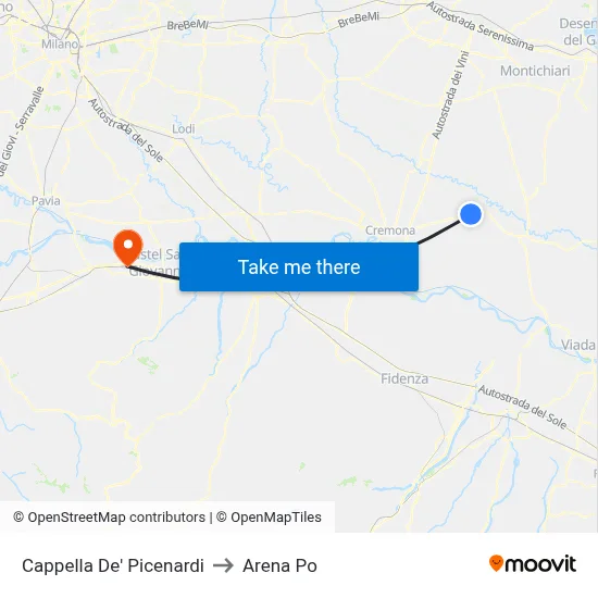 Cappella De' Picenardi to Arena Po map