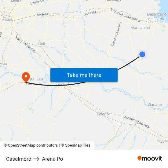 Casalmoro to Arena Po map