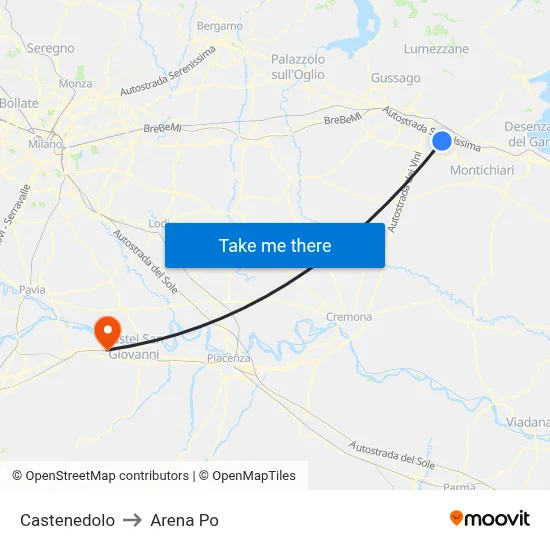 Castenedolo to Arena Po map