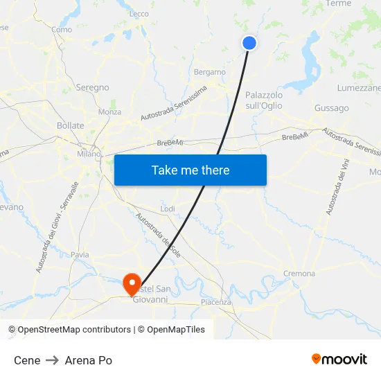 Cene to Arena Po map
