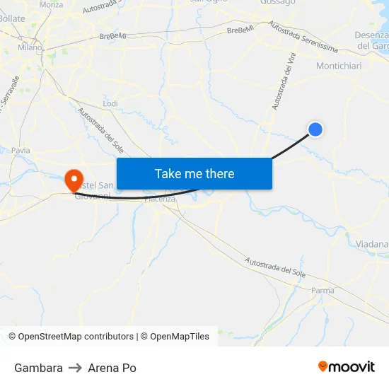 Gambara to Arena Po map