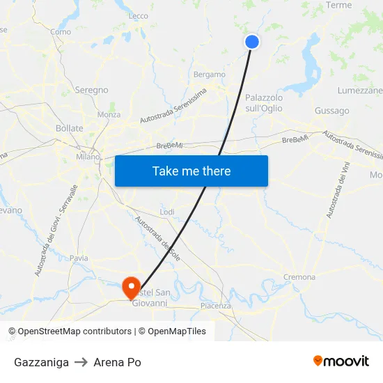 Gazzaniga to Arena Po map