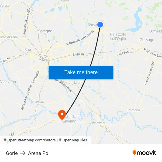 Gorle to Arena Po map