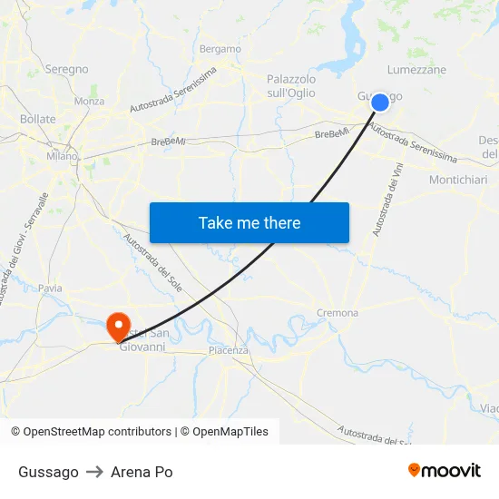 Gussago to Arena Po map