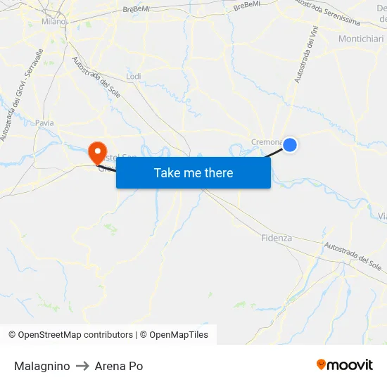 Malagnino to Arena Po map