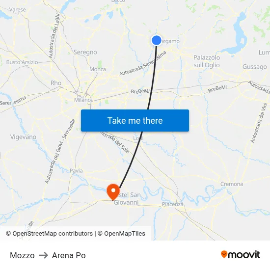 Mozzo to Arena Po map