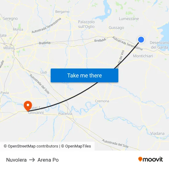 Nuvolera to Arena Po map