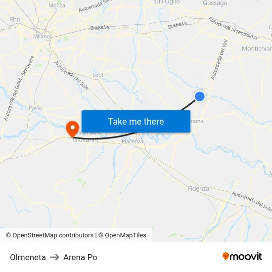 Olmeneta to Arena Po map