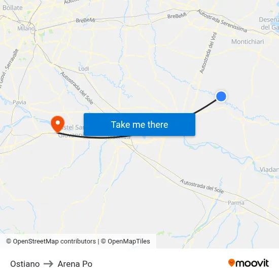 Ostiano to Arena Po map