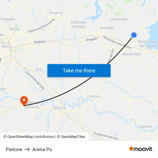 Paitone to Arena Po map