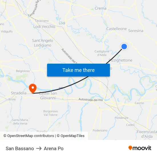 San Bassano to Arena Po map
