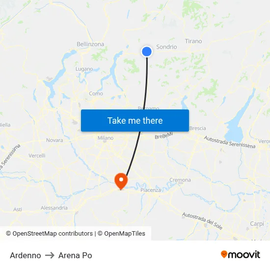 Ardenno to Arena Po map