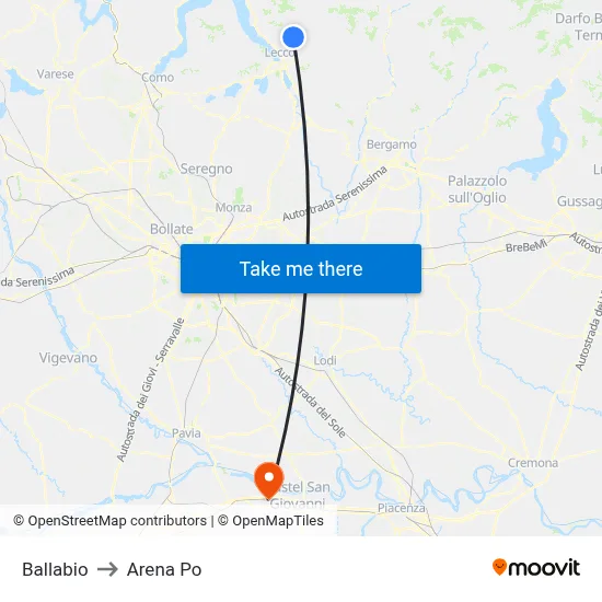 Ballabio to Arena Po map