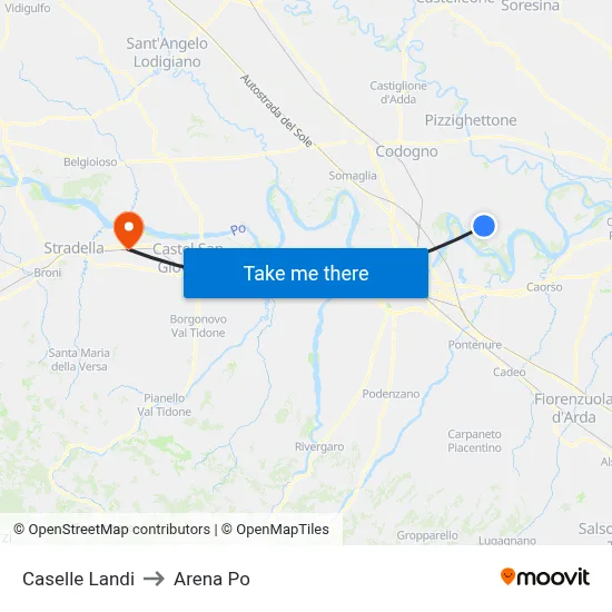 Caselle Landi to Arena Po map