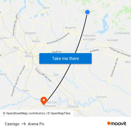 Casnigo to Arena Po map