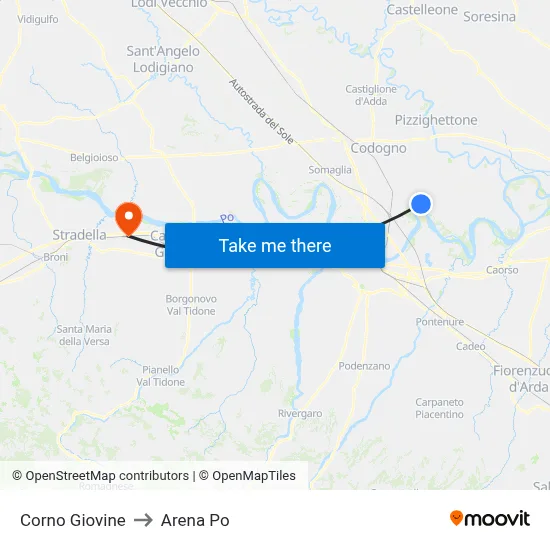 Corno Giovine to Arena Po map
