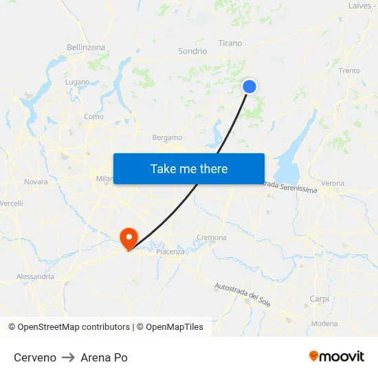 Cerveno to Arena Po map