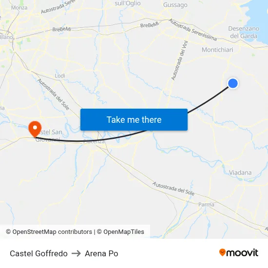 Castel Goffredo to Arena Po map