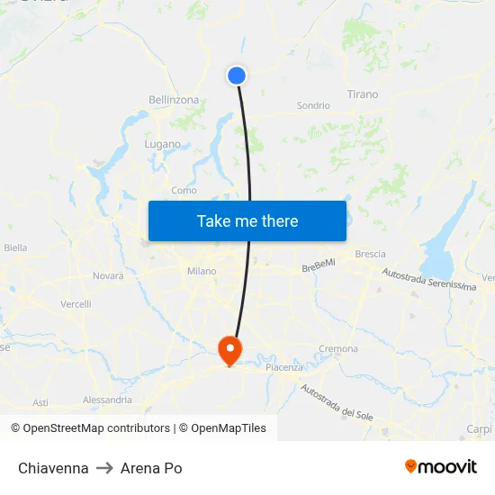 Chiavenna to Arena Po map