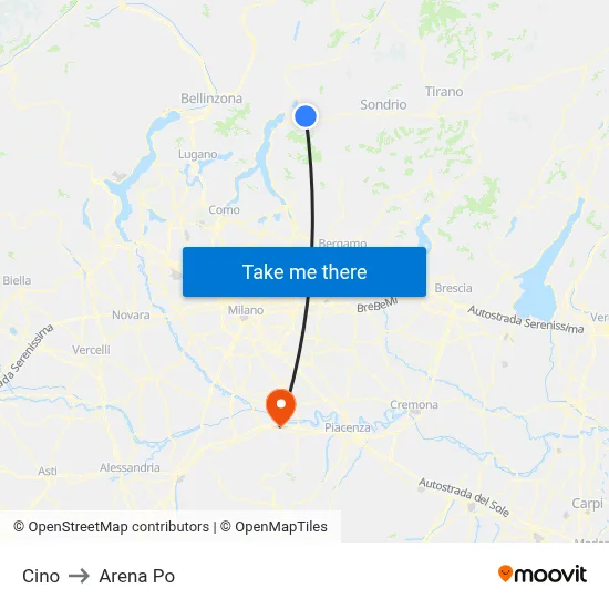 Cino to Arena Po map