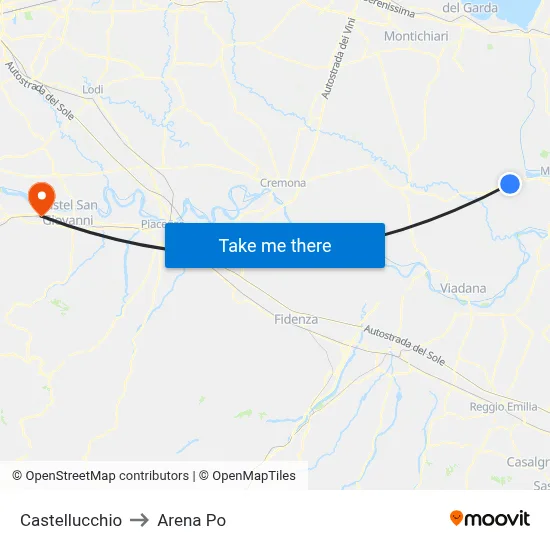 Castellucchio to Arena Po map