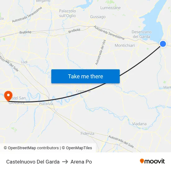 Castelnuovo Del Garda to Arena Po map