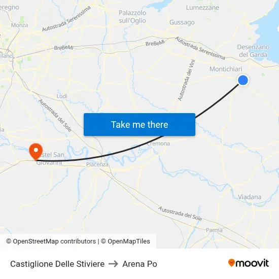 Castiglione Delle Stiviere to Arena Po map