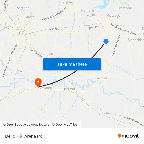 Dello to Arena Po map