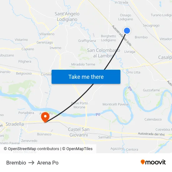 Brembio to Arena Po map