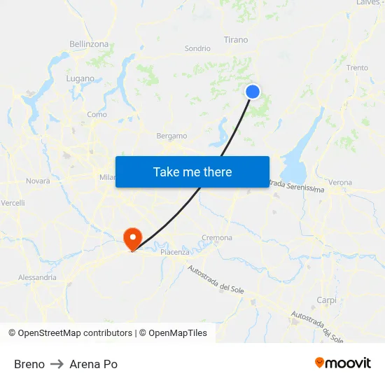 Breno to Arena Po map